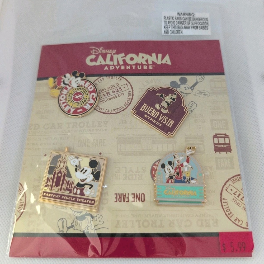 Disneyland - Buena Vista Street Booster - Red Car Trolley Carthay Circle 4 Pins